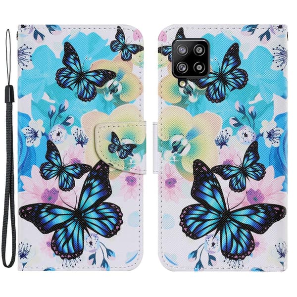 Wonderland Samsung Galaxy A22 4g Flip Etui - Blå Sommerfugle Blue