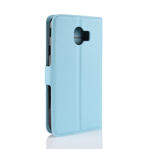 Samsung Galaxy J4 (2018) litsi tuntuinen nahkainen flip suojakotelo - Sininen Blue