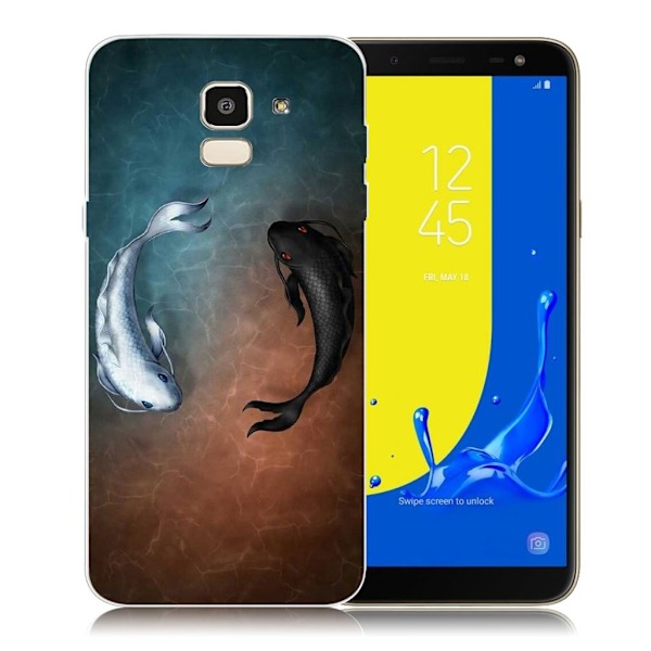 Samsung Galaxy J6 (2018) mobiletui i silikone med flot mønster - Sort og hvid fisk Multicolor