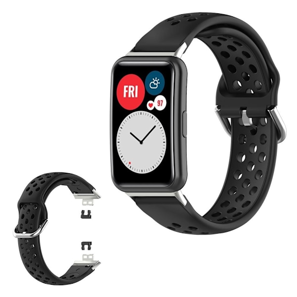 Huawei Watch Fit hulætset silikoneurrem - Sort Black