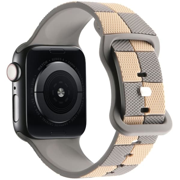Apple Watch Series 41mm - 40mm - 38mm Checkerboard silikonbånd - Grå + Brun Silver grey
