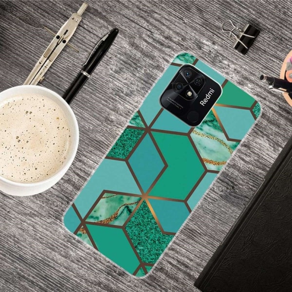 Marmormotiv Xiaomi Redmi 10C skal - Blågrön Marmorplatta Grön