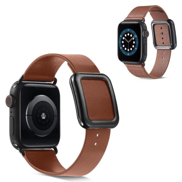 Apple Watch 42mm - 44mm klockarmband i mikrofiberläder + spänne i rostfritt stål - Brun Brun