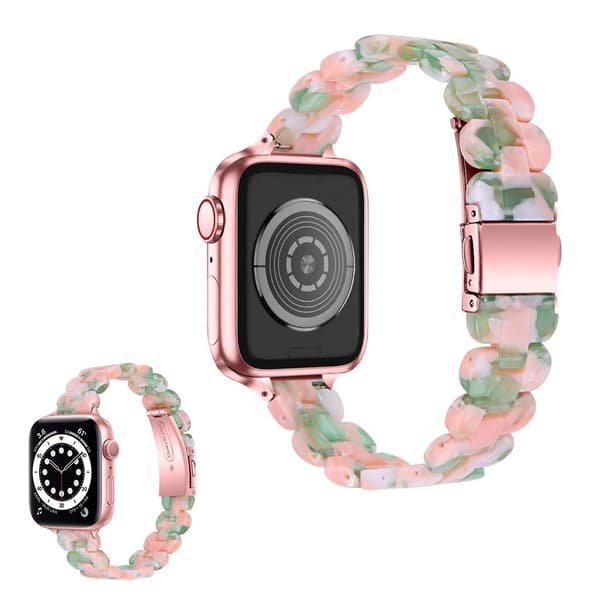 Apple Watch 42mm - 44mm stilfuld urrem i resin - Lyserød / Grøn Multicolor