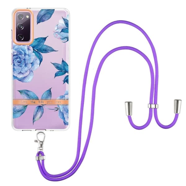Slankt og holdbart softcover med lanyard til Samsung Galaxy S20 FE 2022 / S20 FE 5G - Blå Pæon Blue