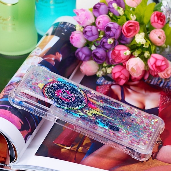 Samsung Galaxy A7 (2018) glitter Hjerteformet etui - Fjer Drømmefanger Multicolor