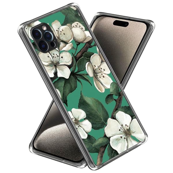 Deco iPhone 16 Pro deksel - Hvite Blomster Green
