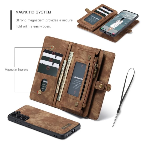 CaseMe Samsung Galaxy S21 FE Zipper Wallet - Brun Brown