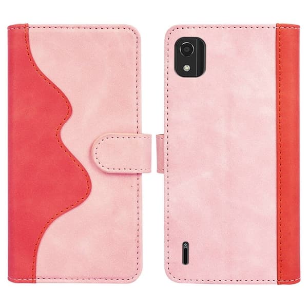 To Farvet Læder Flip Case til Nokia C2 2nd Edition - Lyserød Pink