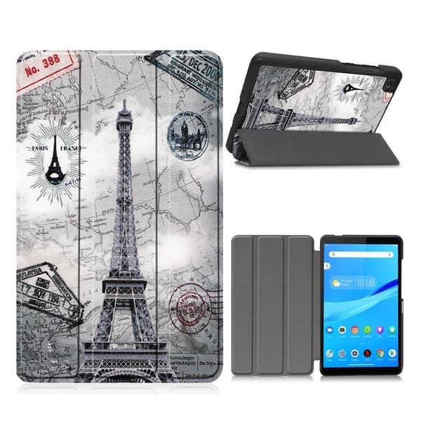 Lenovo Tab M7 Trippelt Mønster Lær Flippetui - Eiffel Tower Multicolor