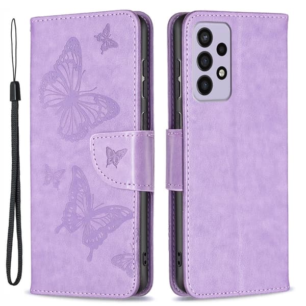 Sommerfugl Samsung Galaxy A73 Flip Etui - Lilla Purple