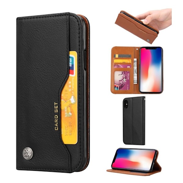 iPhone Xr auto-absorberende læder flip cover - Sort Black