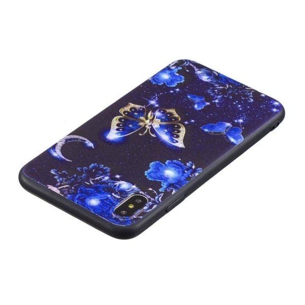 iPhone Xs Max etui med præget mønster - Blå Sommerfugl Blue