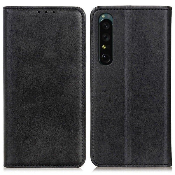 Wallet-style genuine leather flipcase for Sony Xperia 1 IV - Bla Black