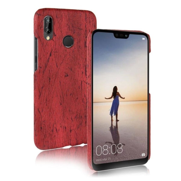 Huawei P20 Lite mobilskal plast konstläder trätextur - Röd Röd