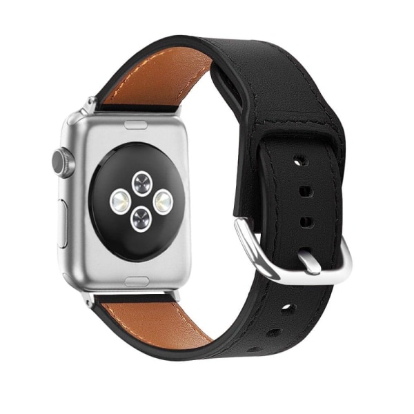 Apple Watch (45 mm) klockarmband i äkta läder med mjukt topplager - Svart / Storlek: S Svart