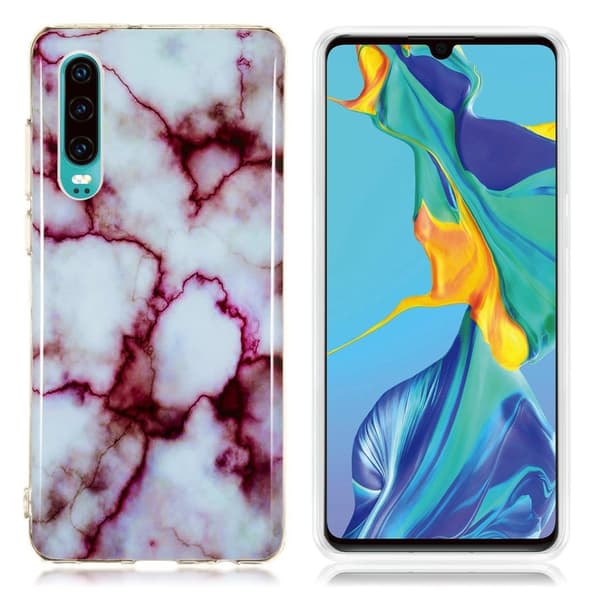 Huawei P30 marmor mønster fleksibelt etui - Model H Purple