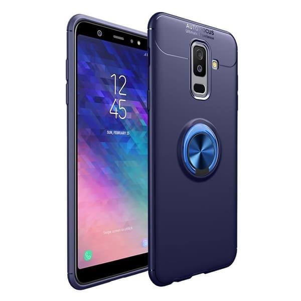 Samsung Galaxy A6 Plus (2018) mobiletui i kombimaterialer med stativ og magnetisk bagplade - Blå Blue