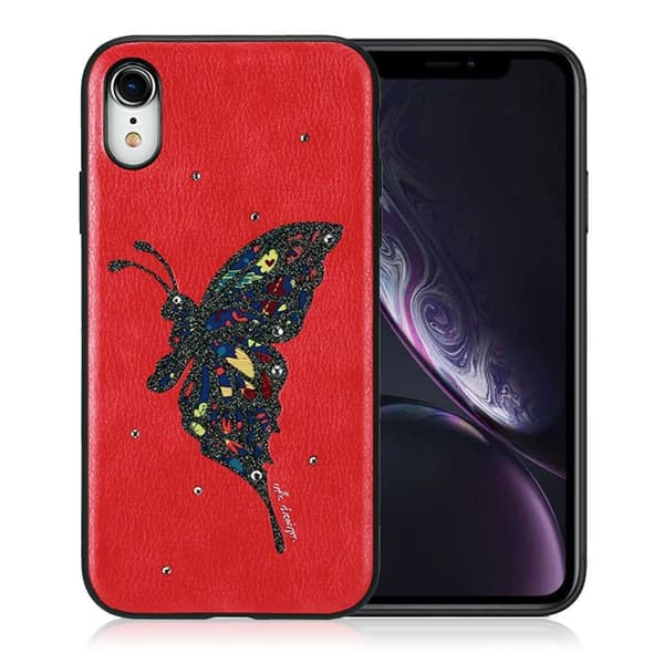 Butterfly iPhone Xr Læderetui - Rød Red