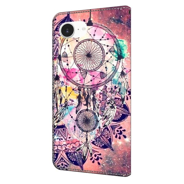 iPhone 16e Plånboksfodral Mönster Tryck Stativ Läder Flip Phone Cover - Vindspel Rosa