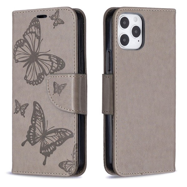 Butterfly iPhone 12 / 12 Pro Flippetui - Grå Silver grey