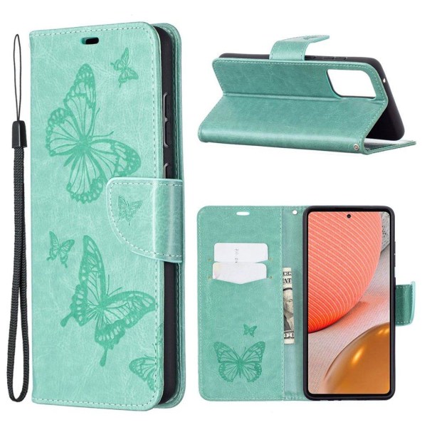 Butterfly Samsung Galaxy A72 5G Flip etui - Grøn Green