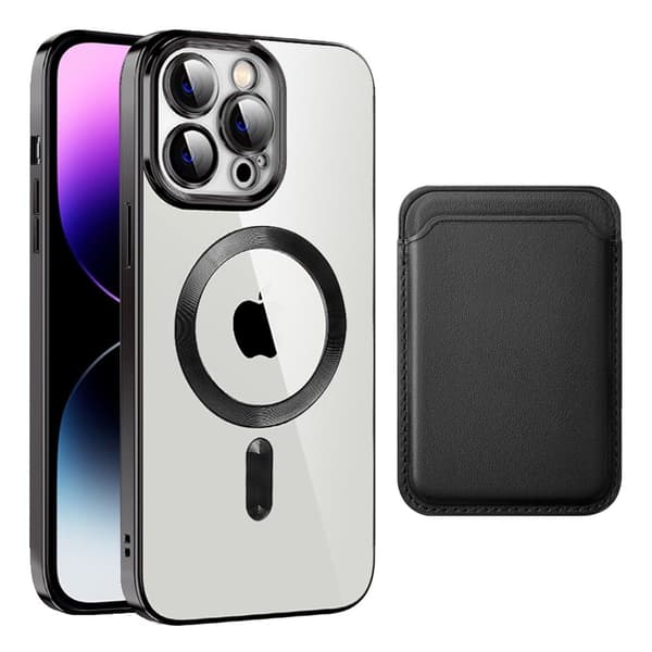 MagSafe-yhteensopiva iPhone 14 Pro Max -suojus ja korttipussi - Musta Black