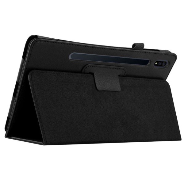 Samsung Galaxy Tab S7 Plus litchi läder flip fodral - svart Svart