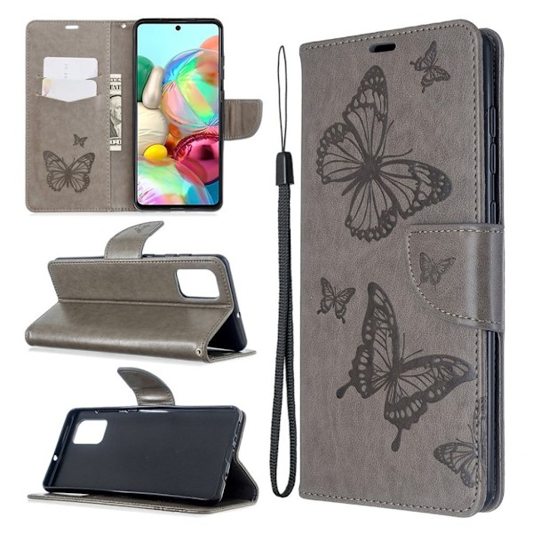 Butterfly Samsung Galaxy A71 flip case - Grå Silver grey
