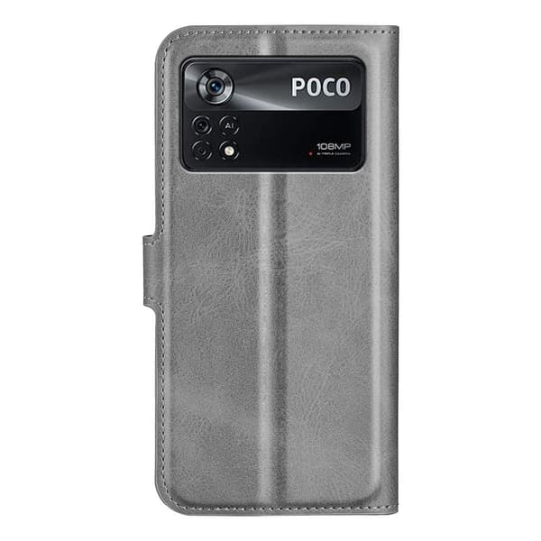 Hållbart konstläder Xiaomi Poco X4 Pro 5G fodral med plånbok - Silver/Grå Silvergrå