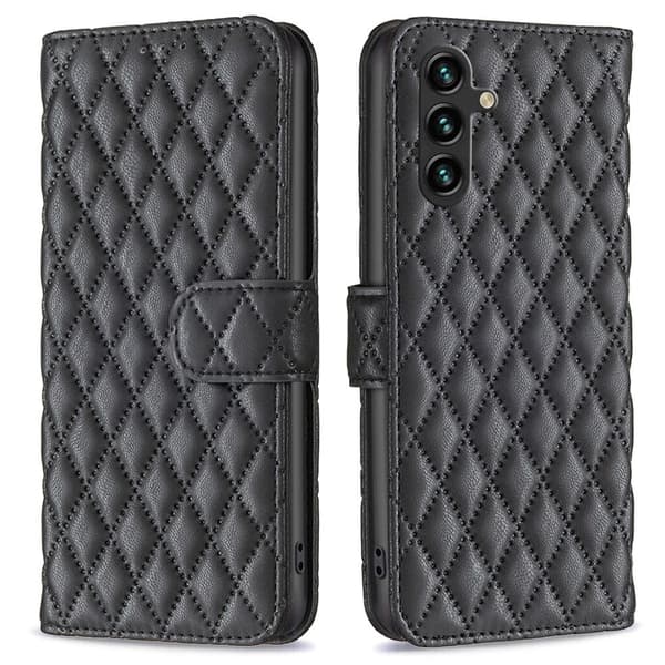 Rhombus mat Samsung Galaxy A14 flip etui - Sort Black