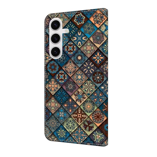 Samsung Galaxy S25 Plånboksfodral Mönster Tryck Stativ Läder Flip Telefonskal - Blå Blommor Blå