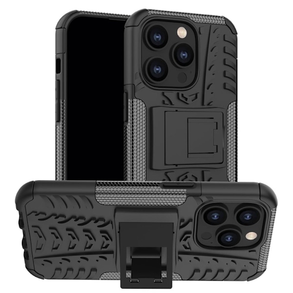 iPhone 14 Pro 6,1 tommer Anti-ridse Cool Tire Texture Phone Case Kickstand Feature Hard Bumpresistent Soft Flexible Well-protected Cover - Sort Black