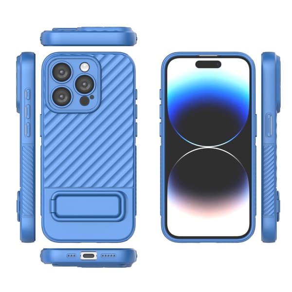 Beskyttende anti-ridse cover med kickstand til iPhone 15 Pro Blue