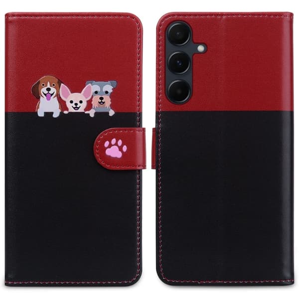 Cartoon Soft Series Samsung Galaxy A35 5G Case Wallet Splicing Læder Cover - Sort Red