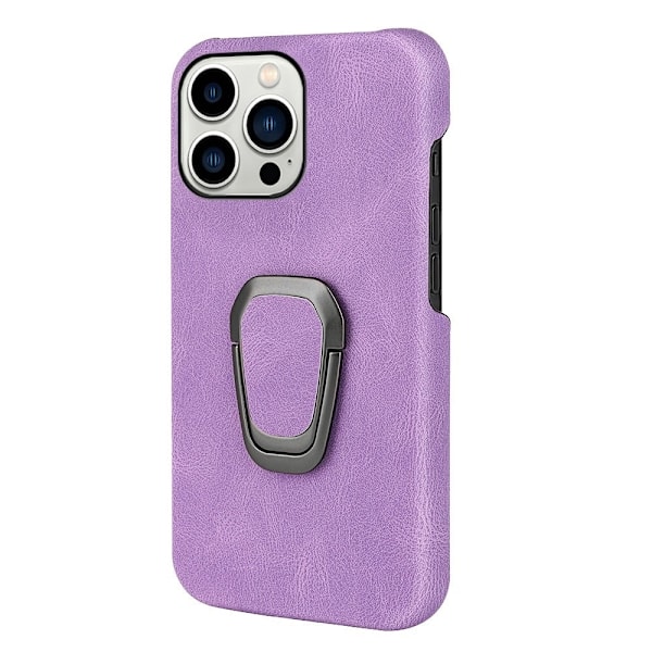 Shockproof Läder Skal med Oval Kickstand till iPhone 14 Pro - Lila Lila