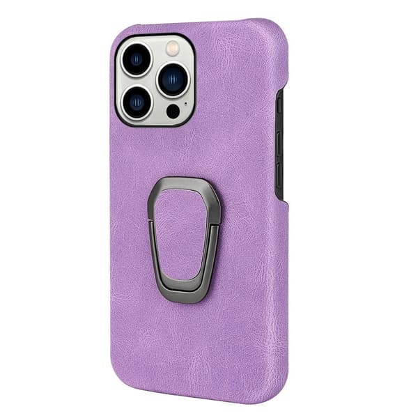 Stødsikkert lædercover med oval støttefod til iPhone 14 Pro - Lilla Purple