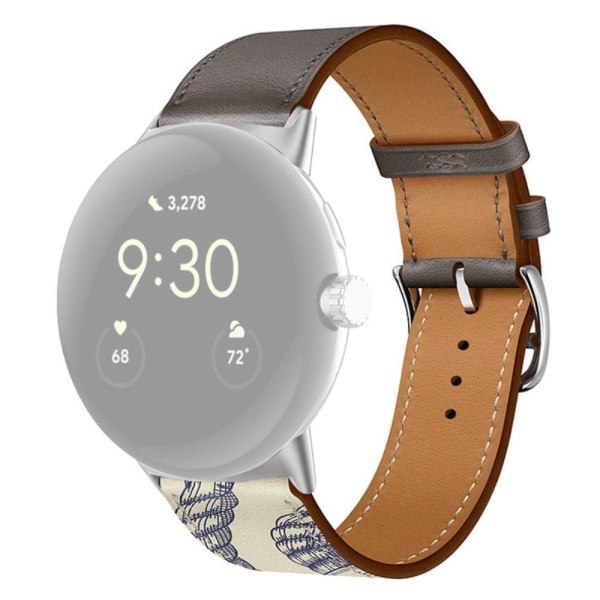 Google Pixel Watch genuine leather watch strap - Grey / Muddy Gr Silvergrå