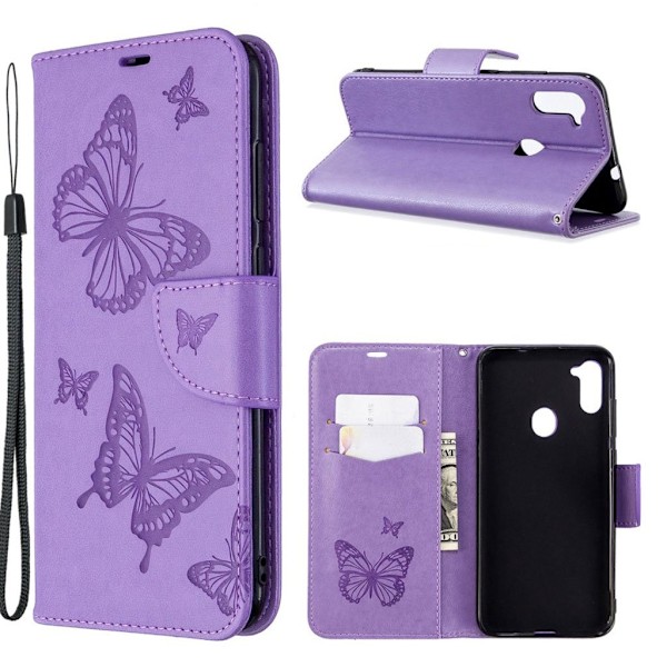 Butterfly läder Samsung Galaxy A11 / Samsung Galaxy M11 fodral - Lila Lila