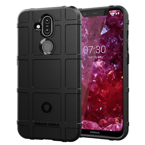 Nokia 8.1 anti-stød firkantet gitter tekstur etui - Sort Black