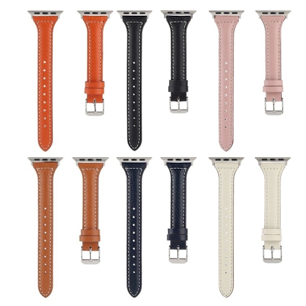 Apple Watch 40 mm klockarmband i läder med litchi-textur - Vit Vit