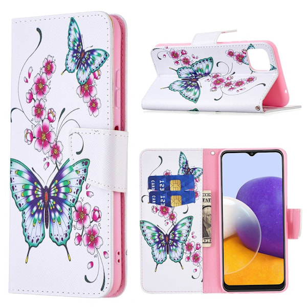 Wonderland Samsung Galaxy A22 5G Flip etui - Sommerfugl og blomst Multicolor