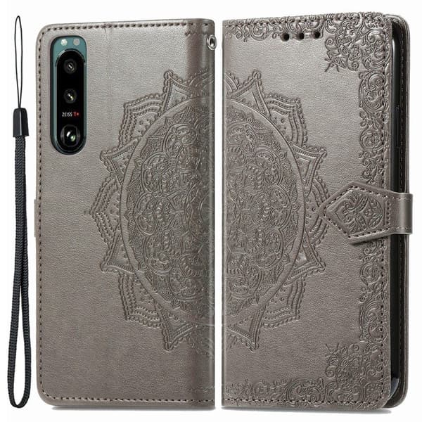 Mandala Sony Xperia 5 IV Flip Fodral - Grå Silvergrå
