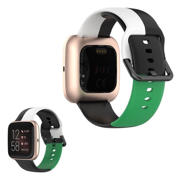 Fitbit Versa 2 / Versa Lite kolmivärinen silikonikellonauha - Musta / Valkoinen / Vihreä Multicolor