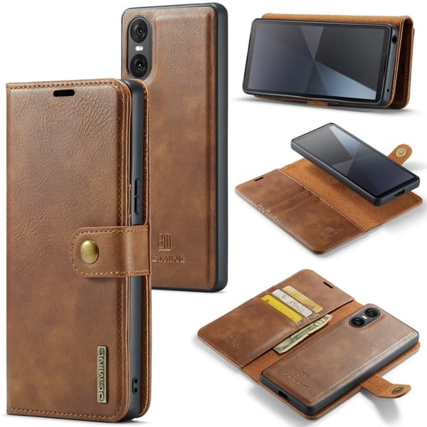 DG.MING Sony Xperia 10 VI 2-in-1 lompakkokotelo - Ruskea Brown