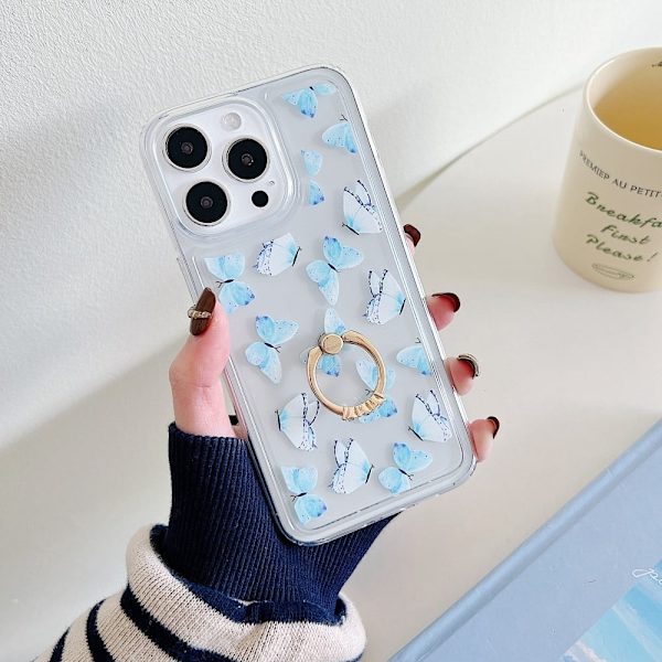 Marmormönstrat iPhone 15 Pro Max skal med ringhållare Blå