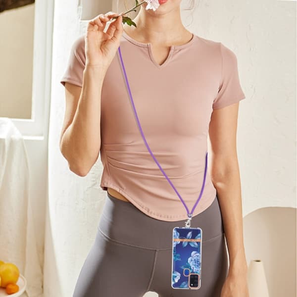 Slankt og holdbart softcover med lanyard til Samsung Galaxy A21s - Blå Pæon Blue