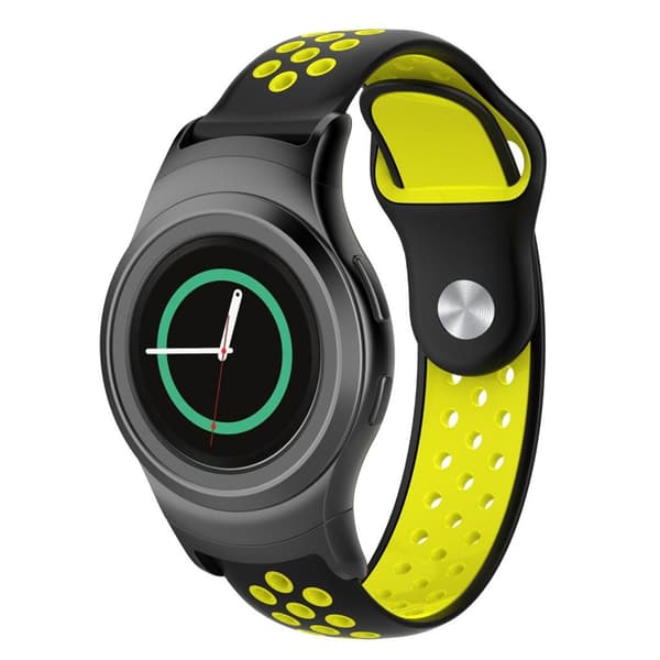 Samsung Gear S2 erstatnings urrem i silikone med åndbart design - Sort/Gul Multicolor