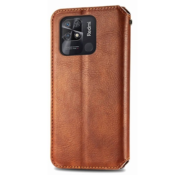 Läder Xiaomi Redmi 10C fodral med romb-design - Brun Brun