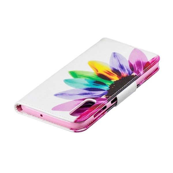 Samsung Galaxy A50 mønster læder etui - Kronblade mønster Multicolor